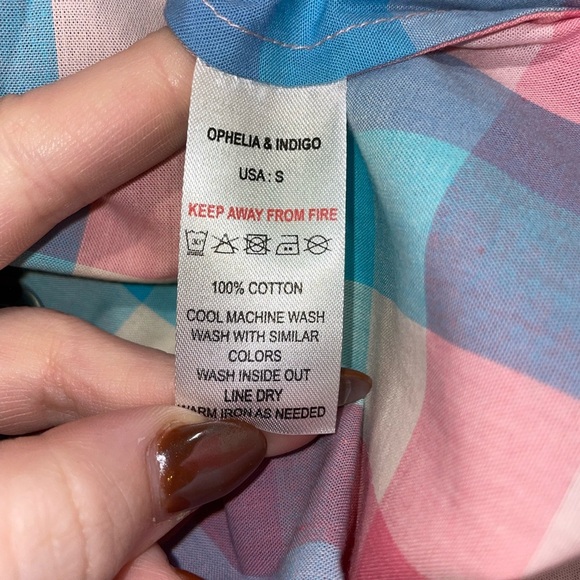 New! Ophelia & Indigo April Dress Pink & Blue Woven Gingham Check 💗 Small NWT! - Picture 9 of 9